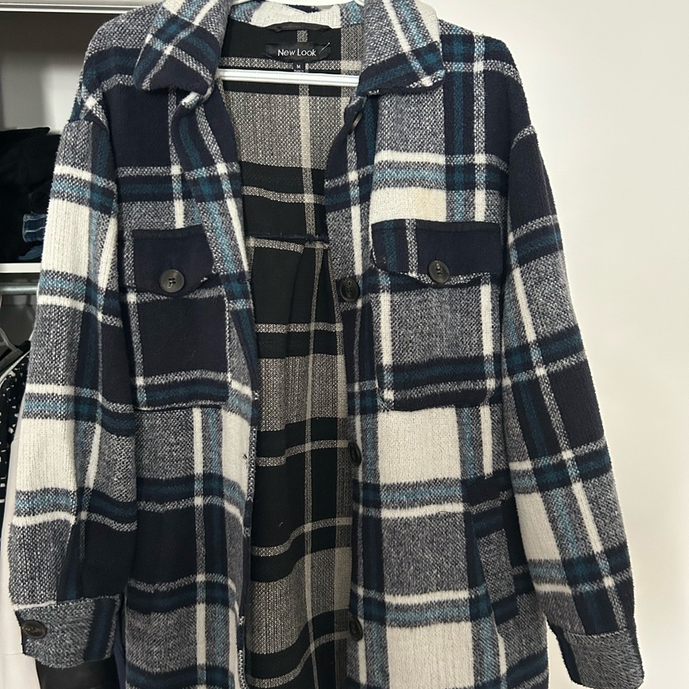 New Look Women's Checkered Utility Jacket - Navy and Cream